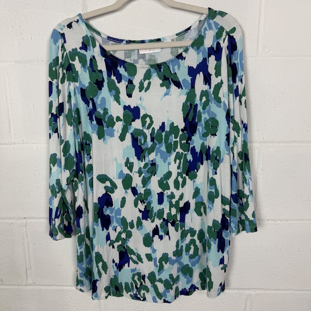 Belle by Kim Gravel Knit Tunic Top Stretch Office Flowy Abstract Artsy Beach M